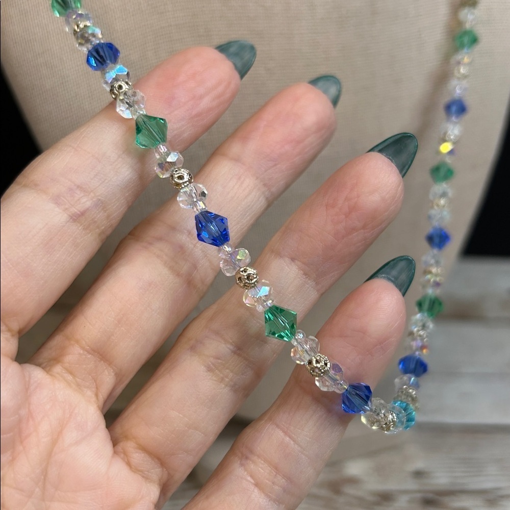 Elegant Blue and Green Crystal Necklace